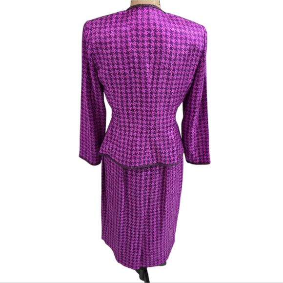 Adrianna Papell Elegant Purple Houndstooth 100% Silk Vintage Skirt Suit 10 P PET - Picture 4 of 12